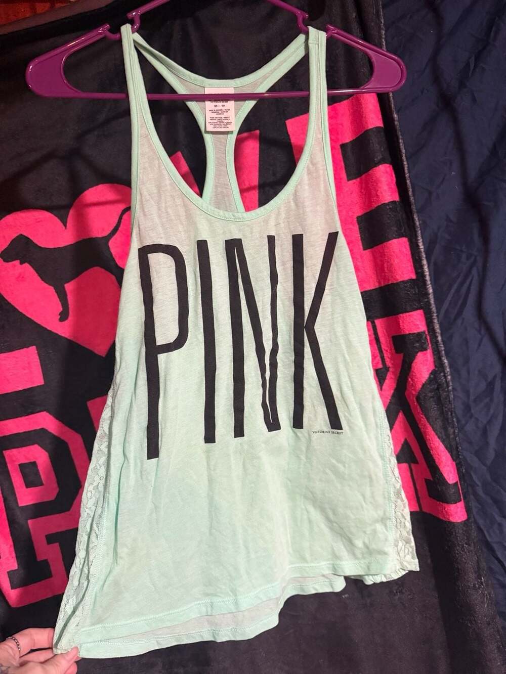 Victoria's Secret PINK Lace Side Racerback Tank Top Mint Green XS